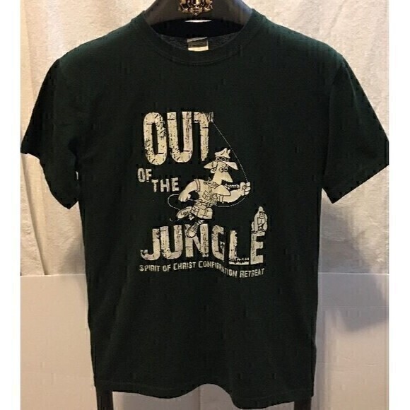 OUT OF THE JUNGLE T-Shirt Spirit Of Christ Confirmation Retreat Men Green Tee Sm - Picture 1 of 7